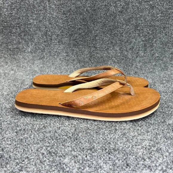 Cobian Sandals Women's Size 10 Brown Leather Toe Post Beach Summer Flip Flops - Picture 1 of 11